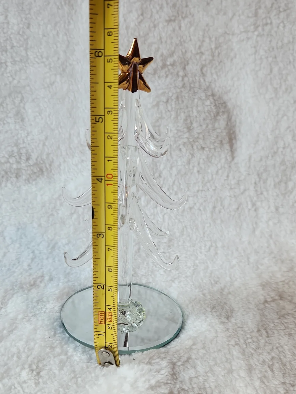 Vintage Crystal Glass Christmas Holiday Tree w Gold Star Topper & Ornaments